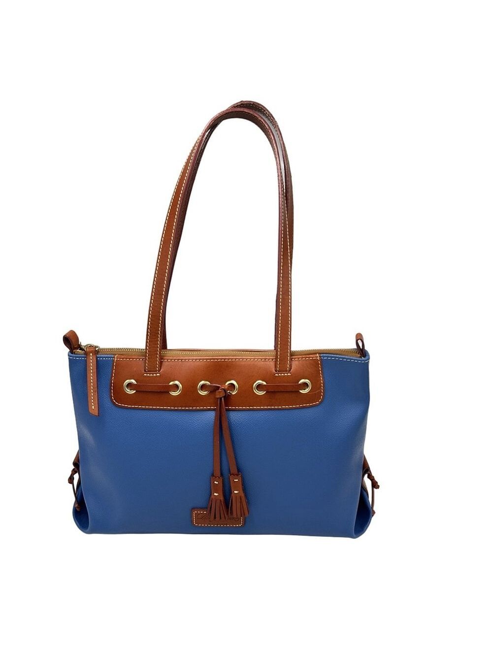 Dooney & Bourke Pebbled Leather Tassel Tote Bag Blue & Brown